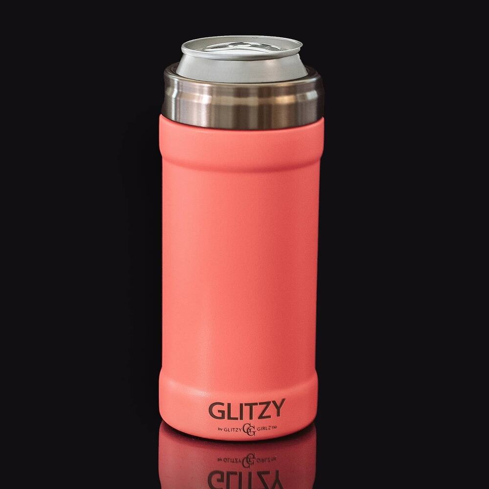 12 Oz. Glitzy Girl Skinny Can Cooler Neon Coral Matte Skinny beer bougie summer